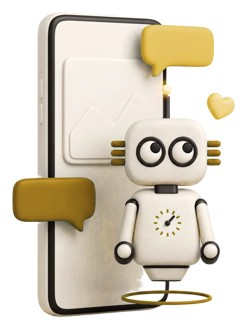 Robot de Magia 360 frente a un celular con mensajes y reacciones: publicidad en Facebook e Instagram