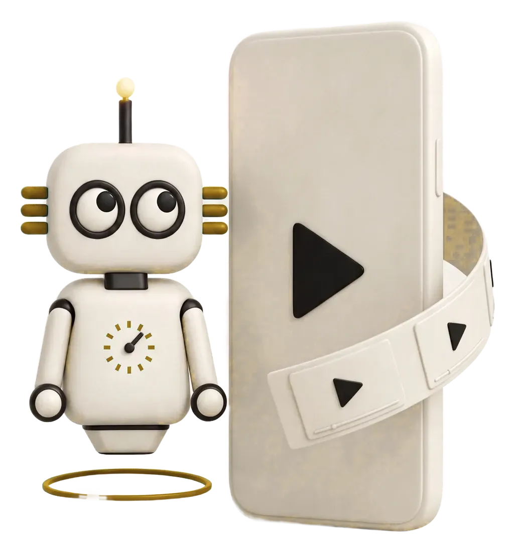 Robot de Magia 360 junto a un celular vertical con videos: publicidad en TikTok Ads